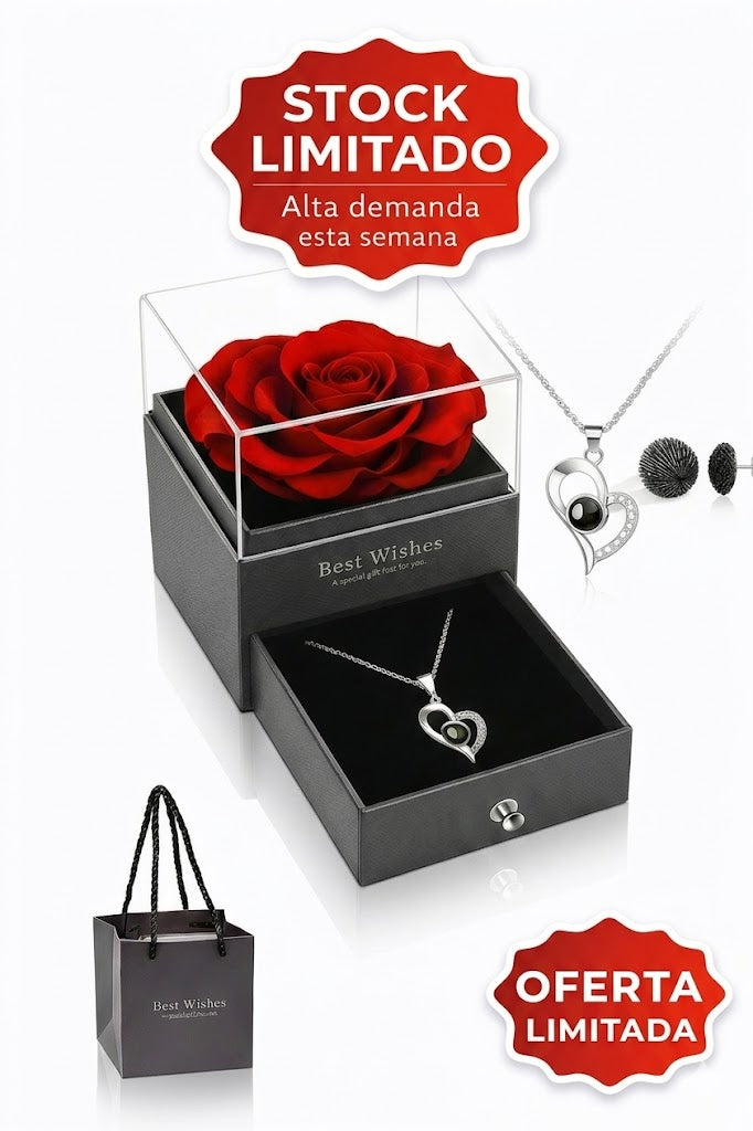 Rosa Eterna Collar Te Amo en 100 Idiomas - Amor que Perdura