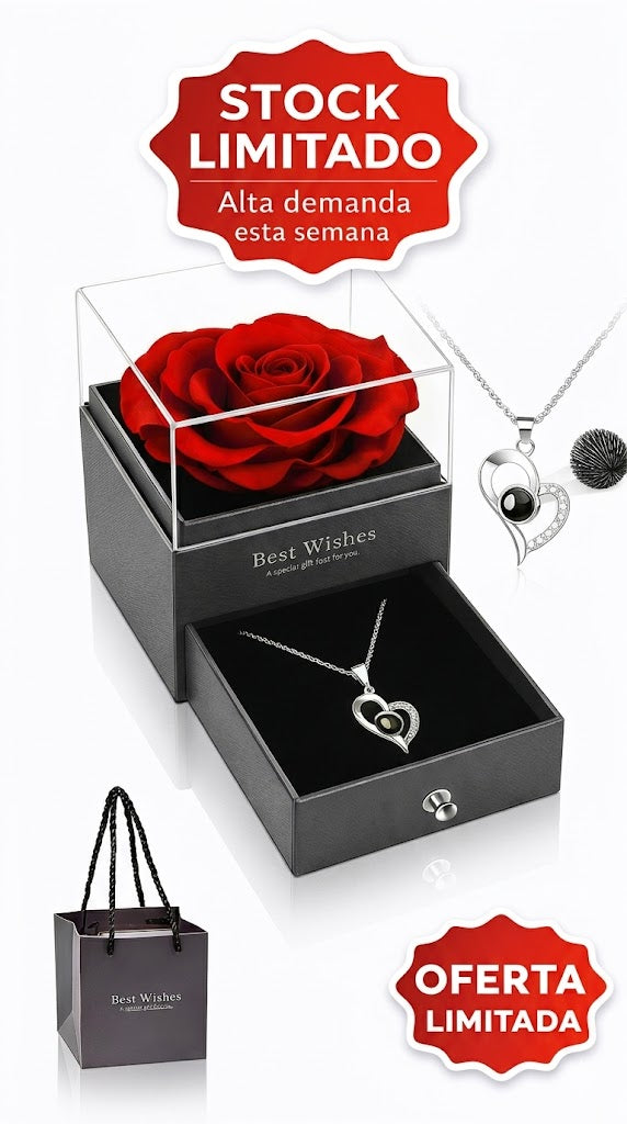 Rosa Eterna Collar Te Amo en 100 Idiomas - Amor que Perdura