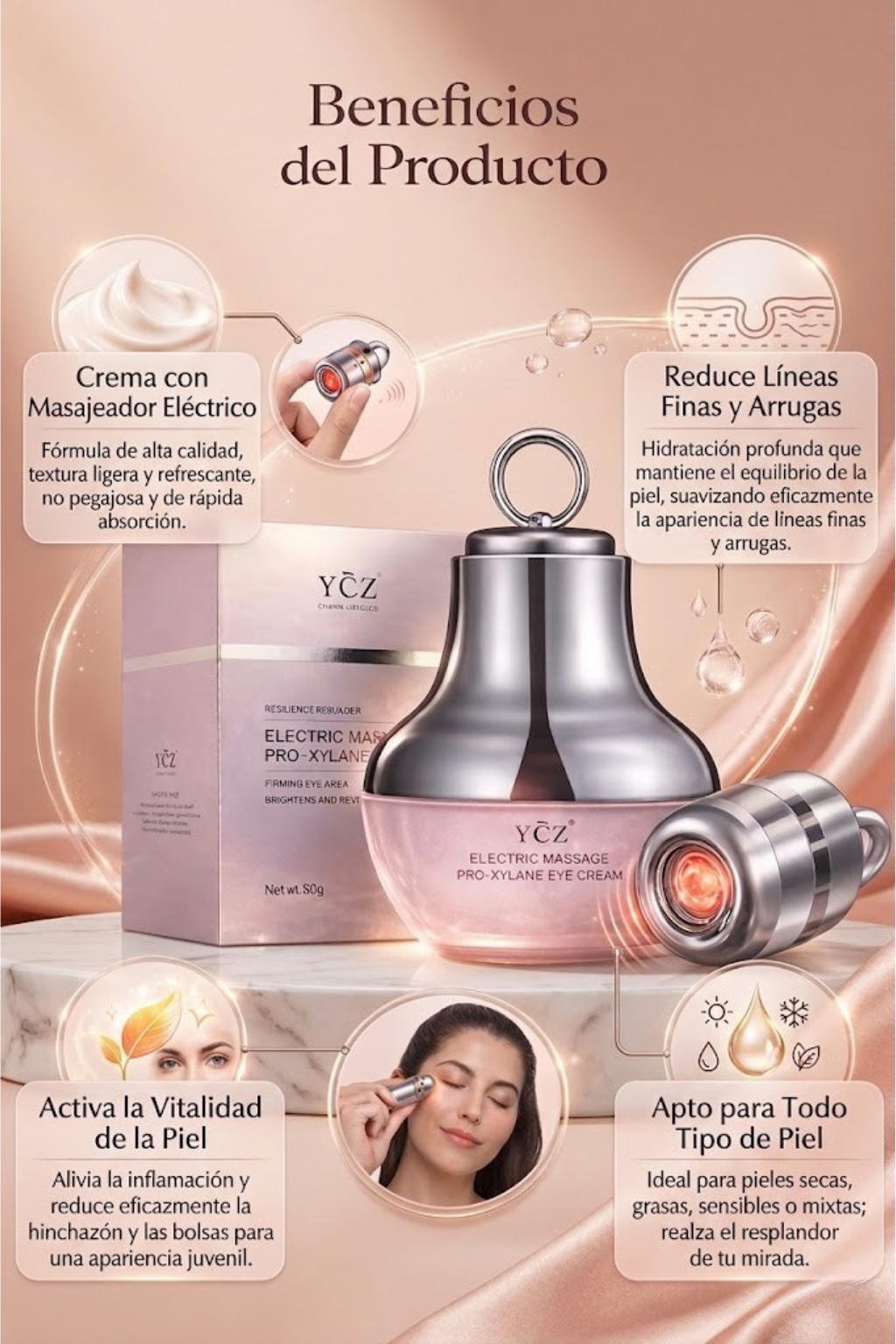 YCZ – Crema de Ojos con Masajeador LED y Efecto Lifting