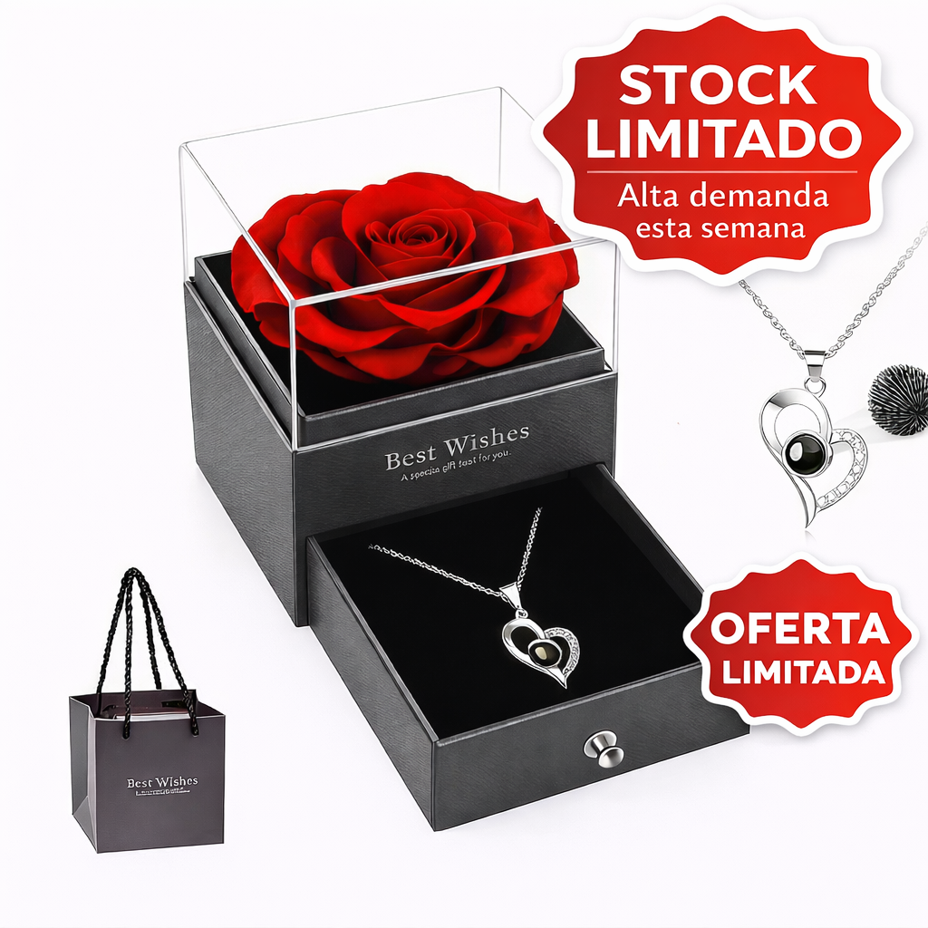 Rosa Eterna Collar Te Amo en 100 Idiomas - Amor que Perdura