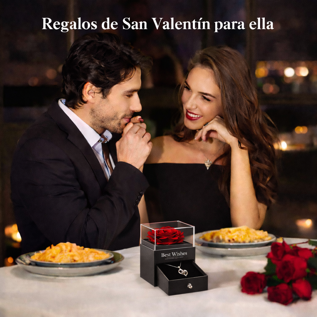 Rosa Eterna Collar Te Amo en 100 Idiomas - Amor que Perdura